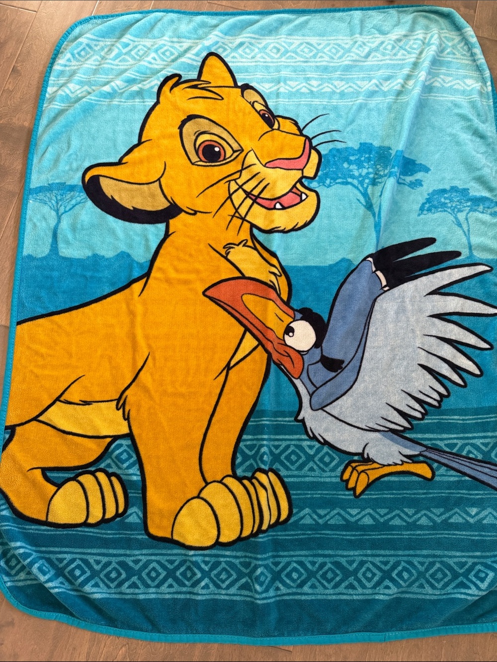 Vintage Disney Lion King Simba & Zazu Kids Blanket - Turquoise/Yellow